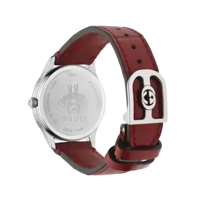 Gucci G Timeless Quartz Silver Dial Maroon Leather Strap Watch for Women - YA1265057