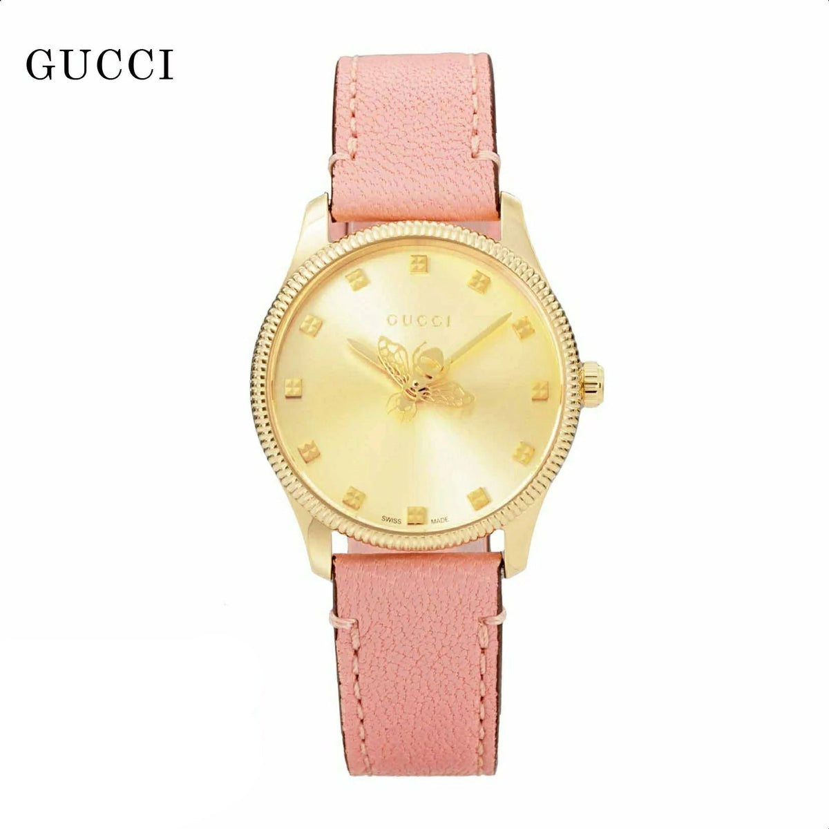 Gucci G Timeless Gold Dial Pink Leather Strap Watch for Women - YA1265041