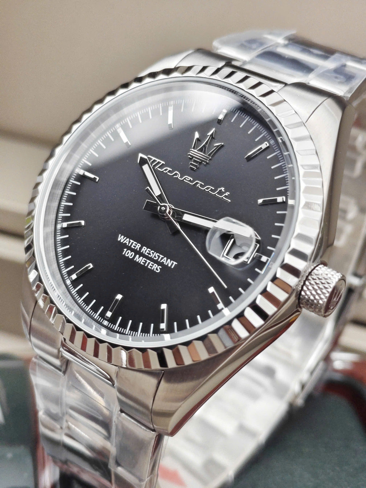 Maserati Competizione Black Dial Silver Steel Strap Watch for Men - R8853100028