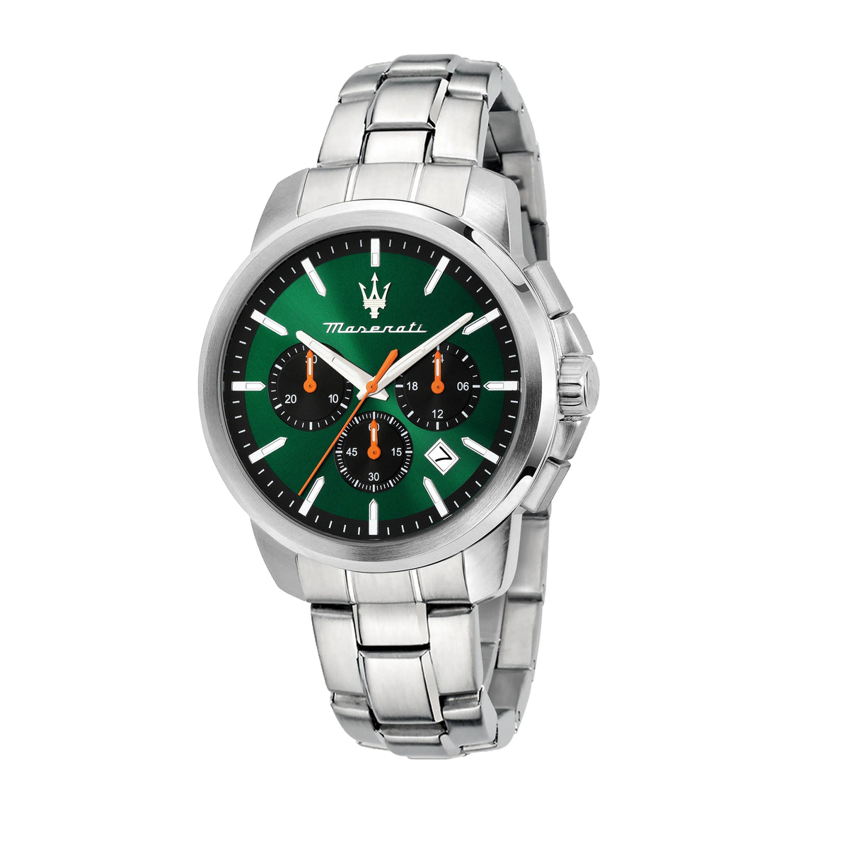 Maserati Successo Chronograph Green Dial Silver Steel Strap Watch for Men - R8873621043