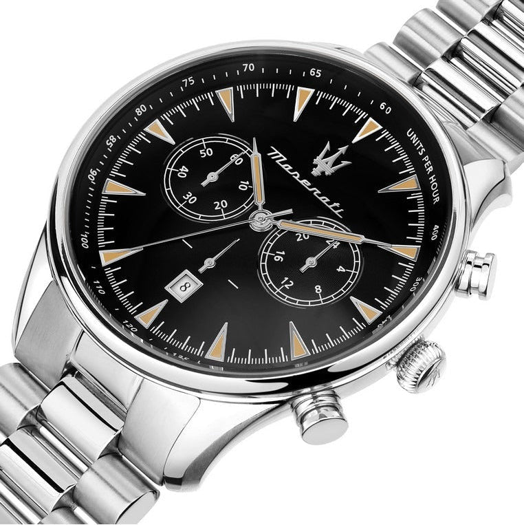 Maserati Tradizione Chronograph Black Dial Silver Steel Strap Watch for Men - R8873646004