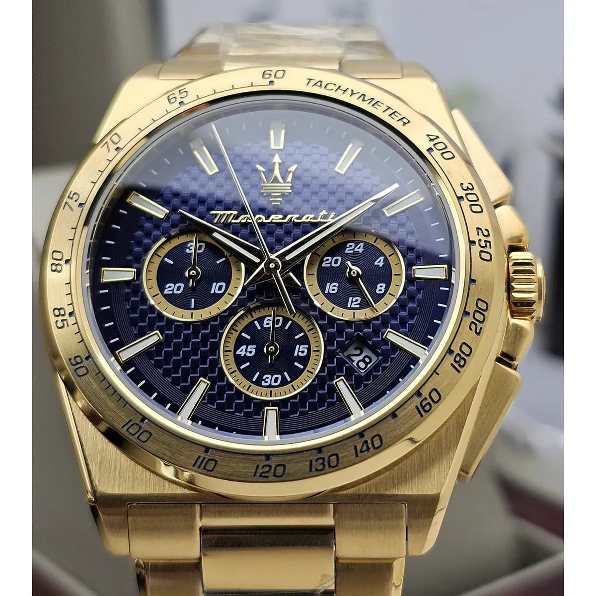 Maserati Velocità Chronograph Blue Dial Gold Steel Strap Watch for Men - R8873652002