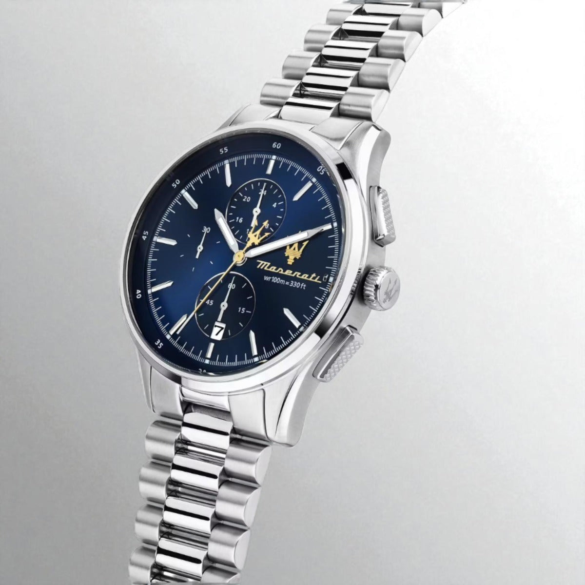 Maserati Sorpasso Chronograph Blue Dial Silver Steel Strap Watch for Men - R8873624004