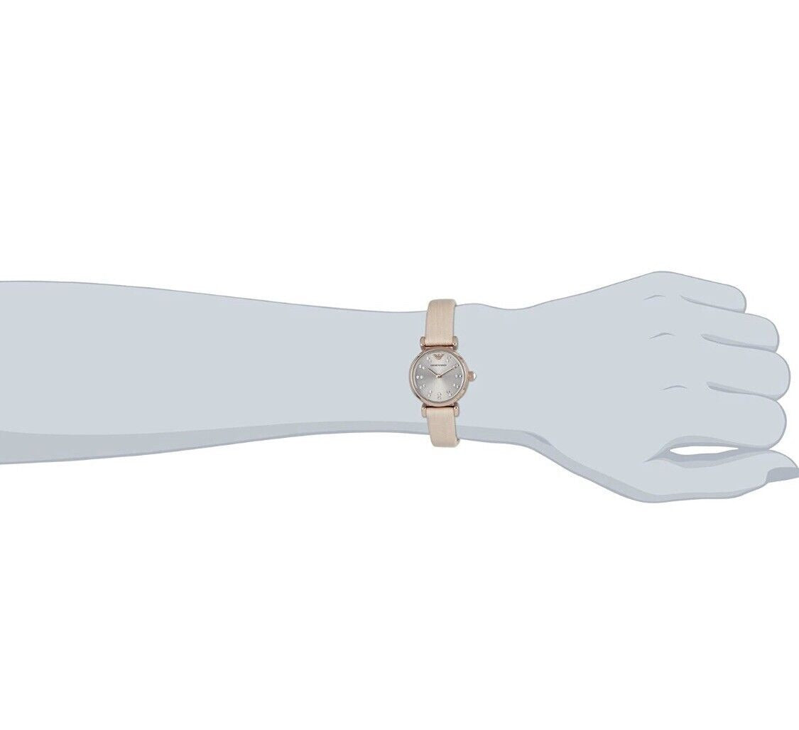 Emporio Armani Gianni T-Bar Silver Dial Beige Leather Strap Watch for Women - AR1687
