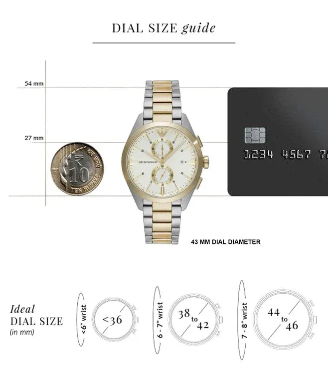 Emporio Armani Elegant Chronograph Cream Dial Two Tone Steel Strap Watch for Men - AR11605