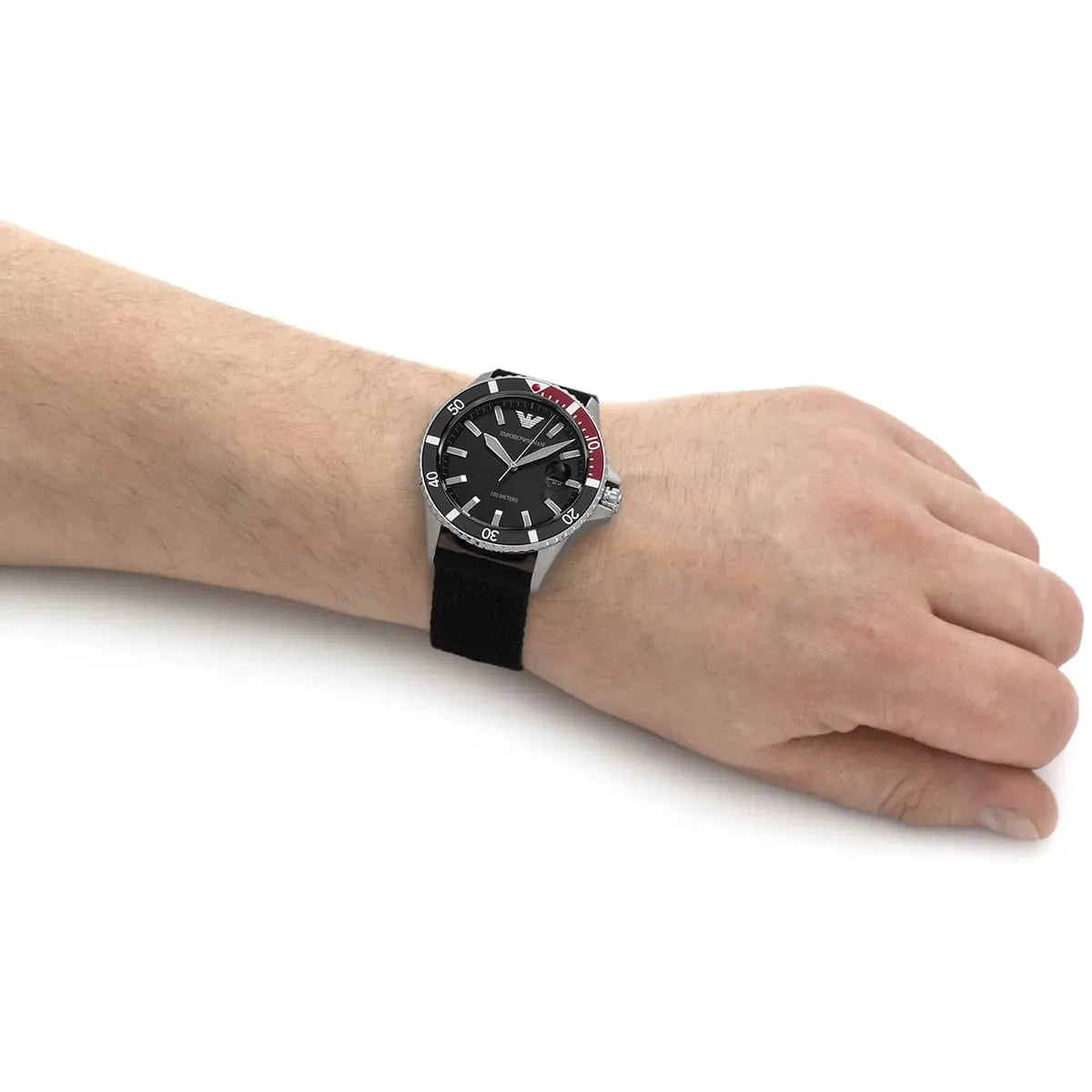 Emporio Armani Diver Black Dial Black Silicon Strap Watch for Men - AR11341