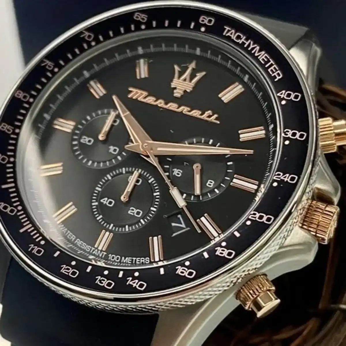 Maserati SFIDA Chronograph Black Dial Black Silicone Strap Watch for Men - R8871640005