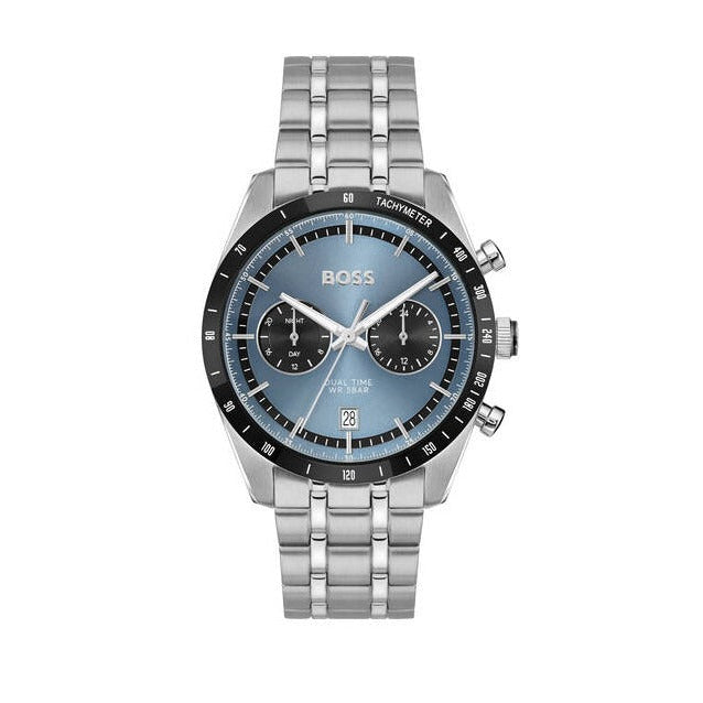 Hugo Boss Tourmaster Chronograph Blue Dial Silver Steel Strap Watch for Men - 1514286