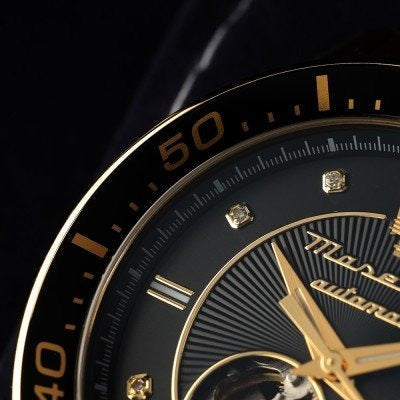 Maserati SFIDA Special Edition Automatic Black Dial Gold Steel Strap Watch for Men - R8823140012
