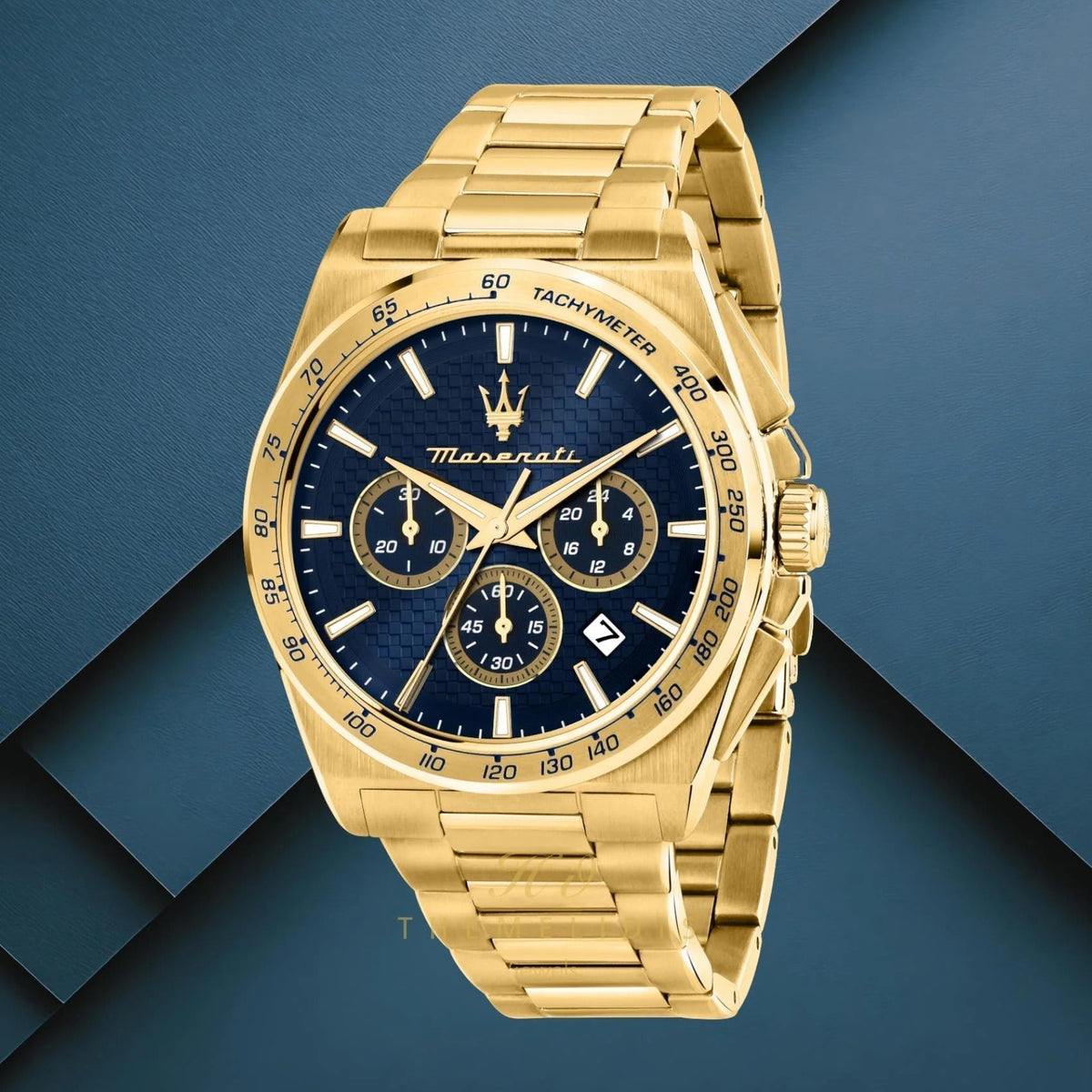 Maserati Velocità Chronograph Blue Dial Gold Steel Strap Watch for Men - R8873652002