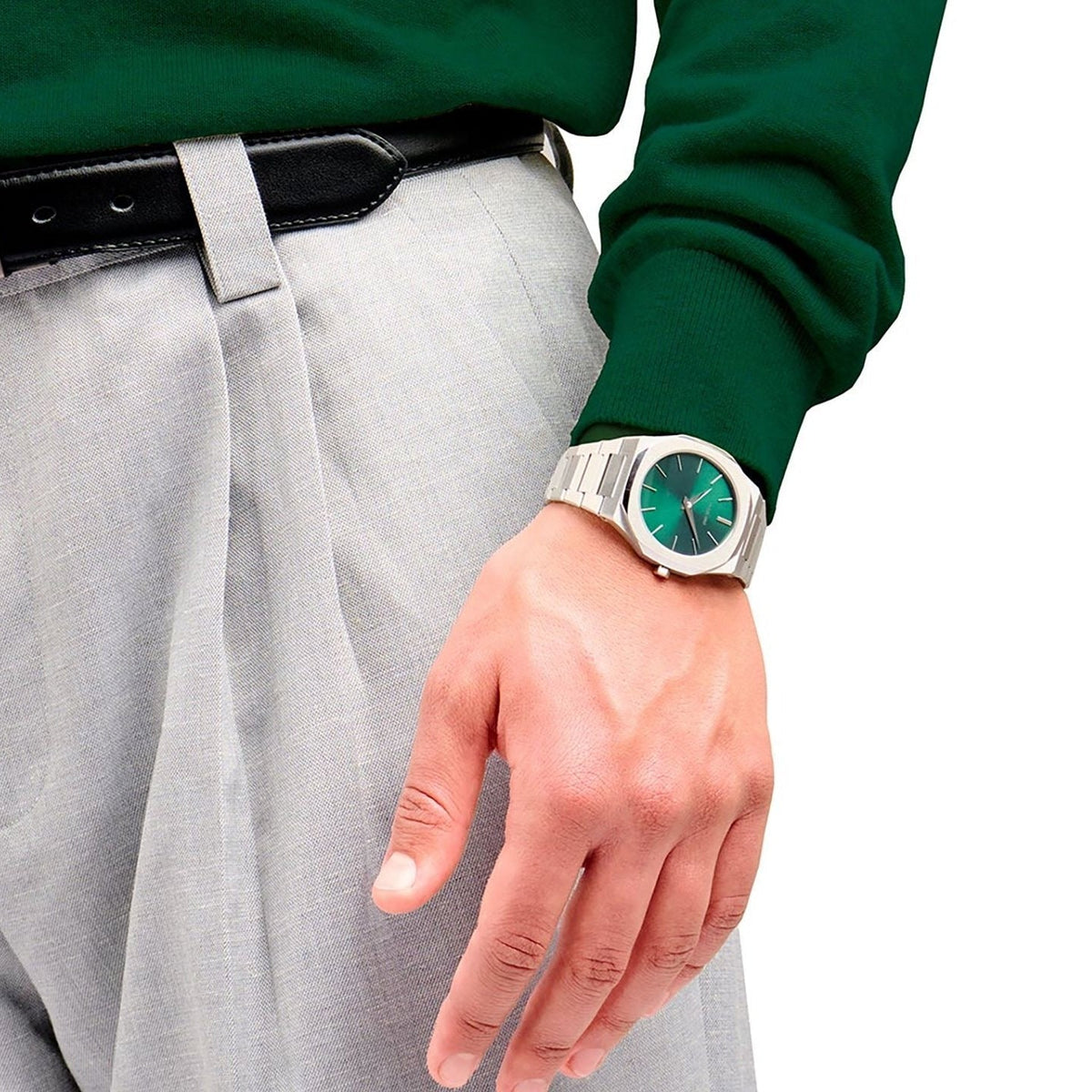 D1 Milano Ultra Thin Green Dial Silver Steel Strap Watch for Men - D1-UTBJ37