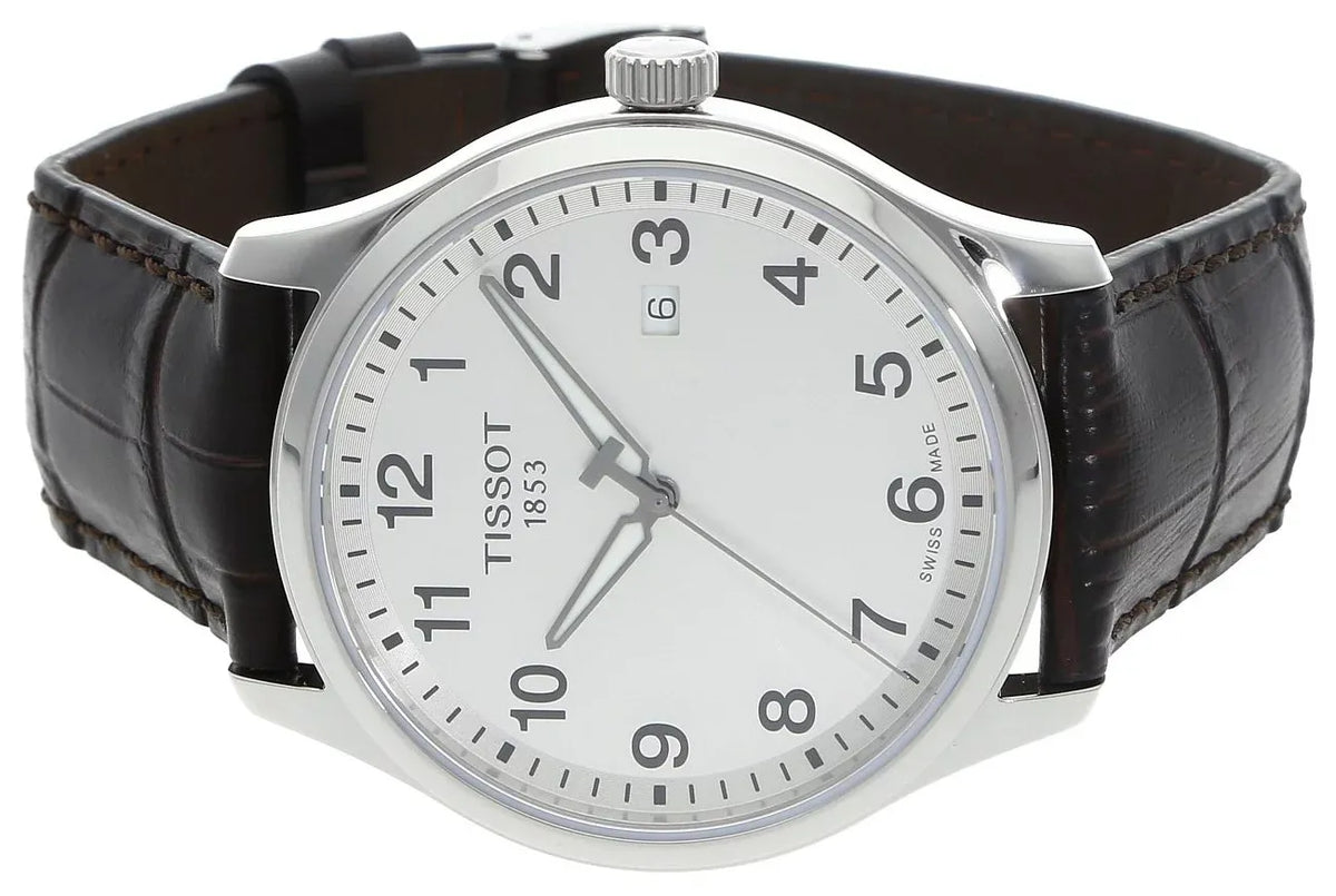 Tissot T-Sport Gent XL Silver Dial Brown Leather Strap Watch for Men - T116.410.16.037.00
