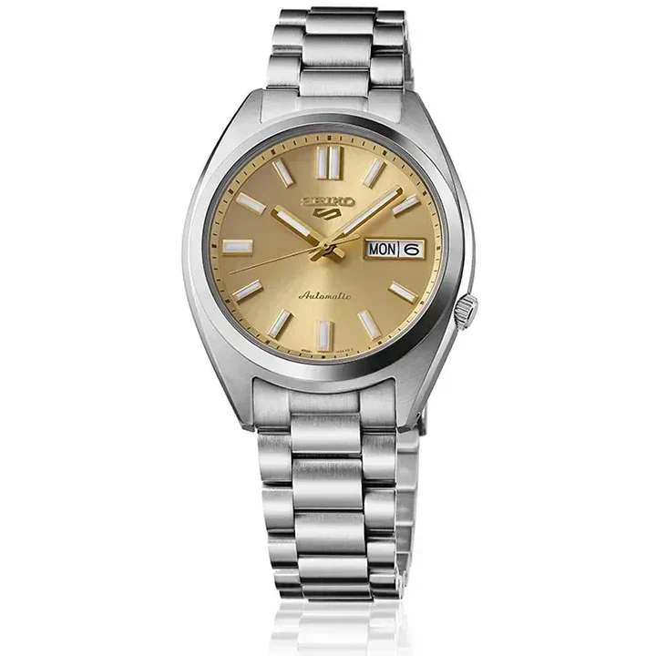 Seiko 5 Sports SNXS Automatic Gold Dial Silver Steel Strap Watch for Men - SRPL59K1