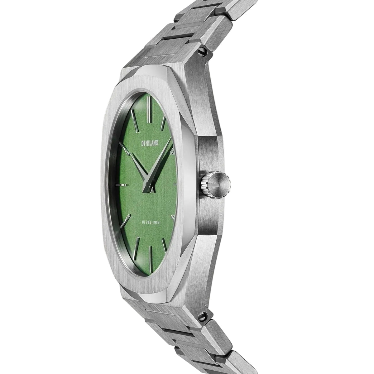 D1 Milano Ultra Thin Moss Green Dial Silver Steel Strap Watch for Men - D1-UTBJ06