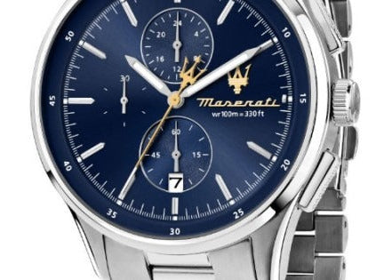 Maserati Sorpasso Chronograph Blue Dial Silver Steel Strap Watch for Men - R8873624004