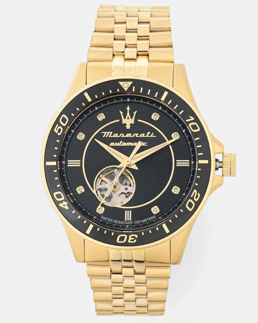 Maserati SFIDA Special Edition Automatic Black Dial Gold Steel Strap Watch for Men - R8823140012