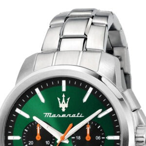 Maserati Successo Chronograph Green Dial Silver Steel Strap Watch for Men - R8873621043