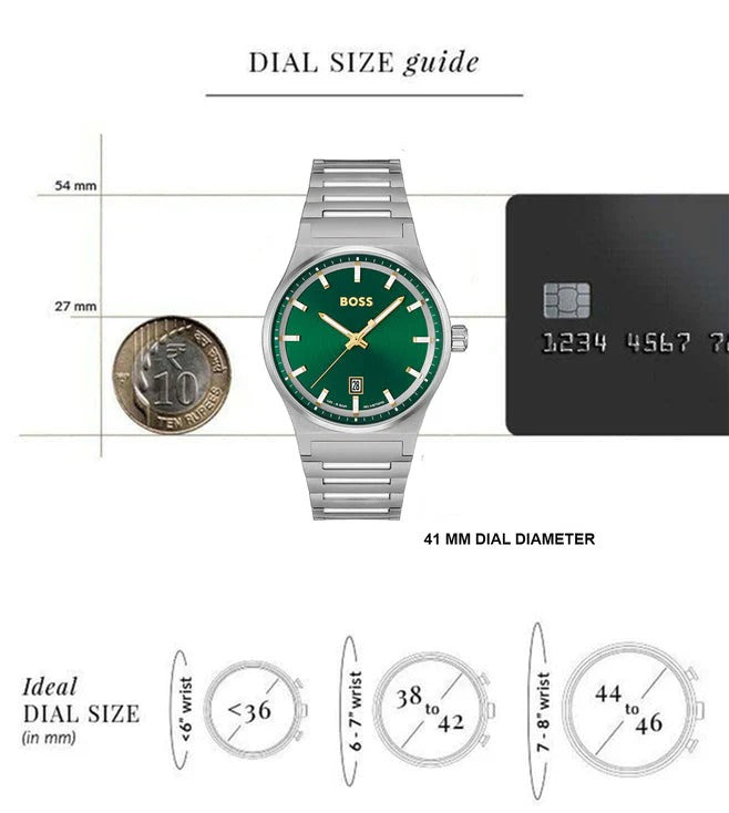 Hugo Boss Candor Green Dial Silver Steel Strap Watch for Men - 1514079