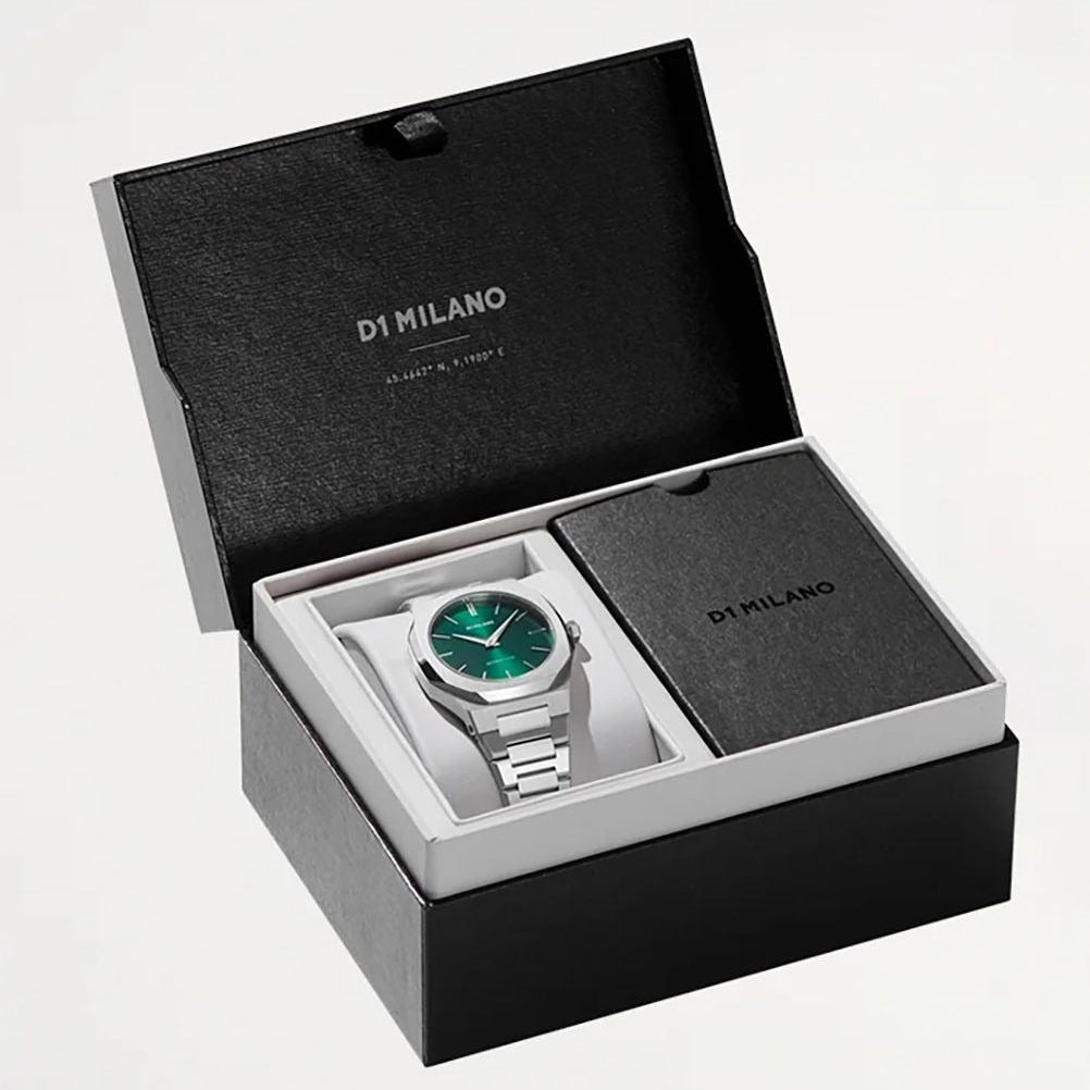 D1 Milano Ultra Thin Green Dial Silver Steel Strap Watch for Men - D1-UTBJ37