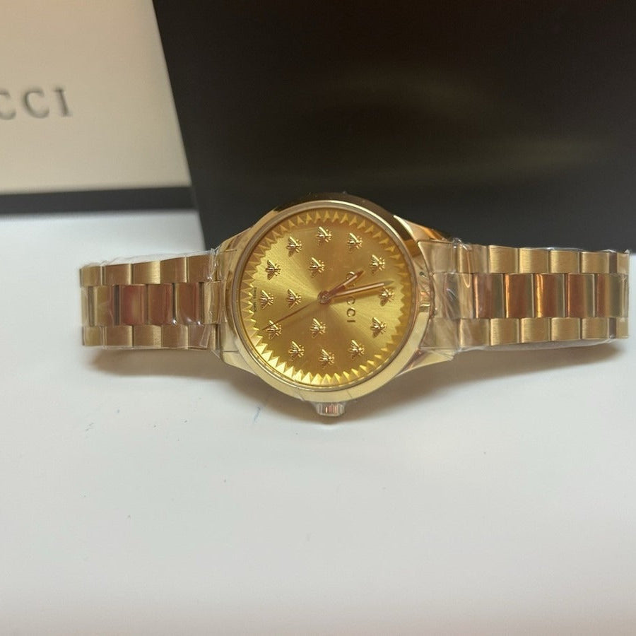 Gucci G Timeless 18K Gold Dial Gold Steel Strap Watch for Women - YA1265036