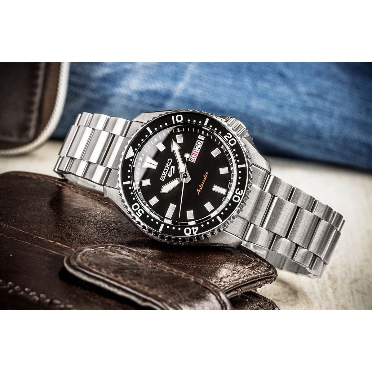Seiko 5 Sports SKX Automatic Black Dial Silver Steel Strap Watch for Men - SRPL85K1