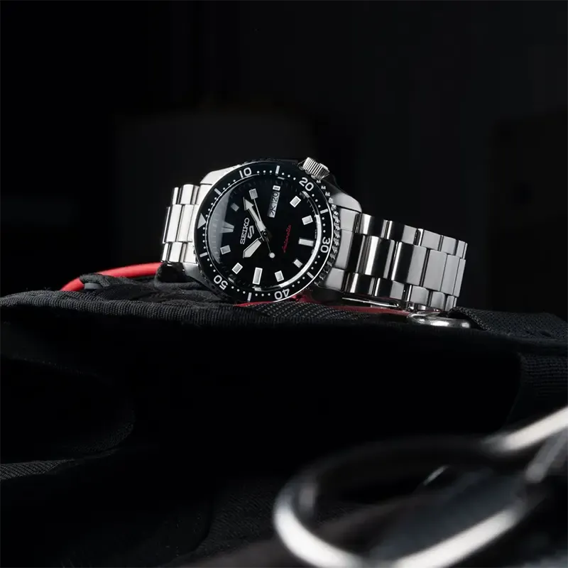 Seiko 5 Sports SKX Automatic Black Dial Silver Steel Strap Watch for Men - SRPL85K1