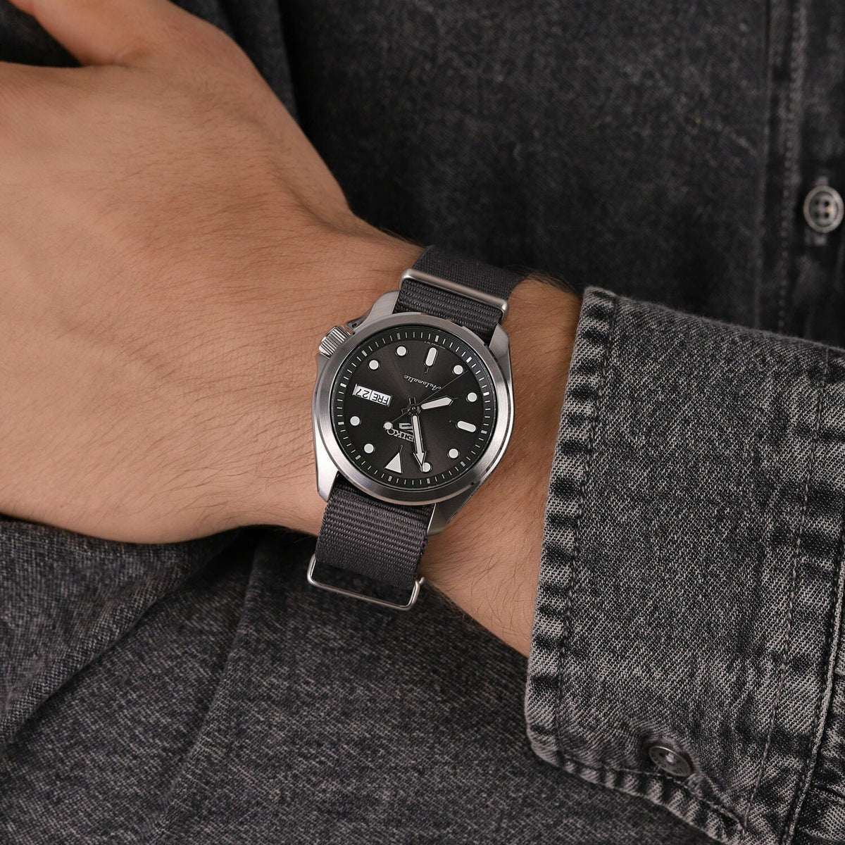 Seiko 5 Sports Automatic Grey Dial Grey Nylon Strap Watch for Men - SRPE61K1