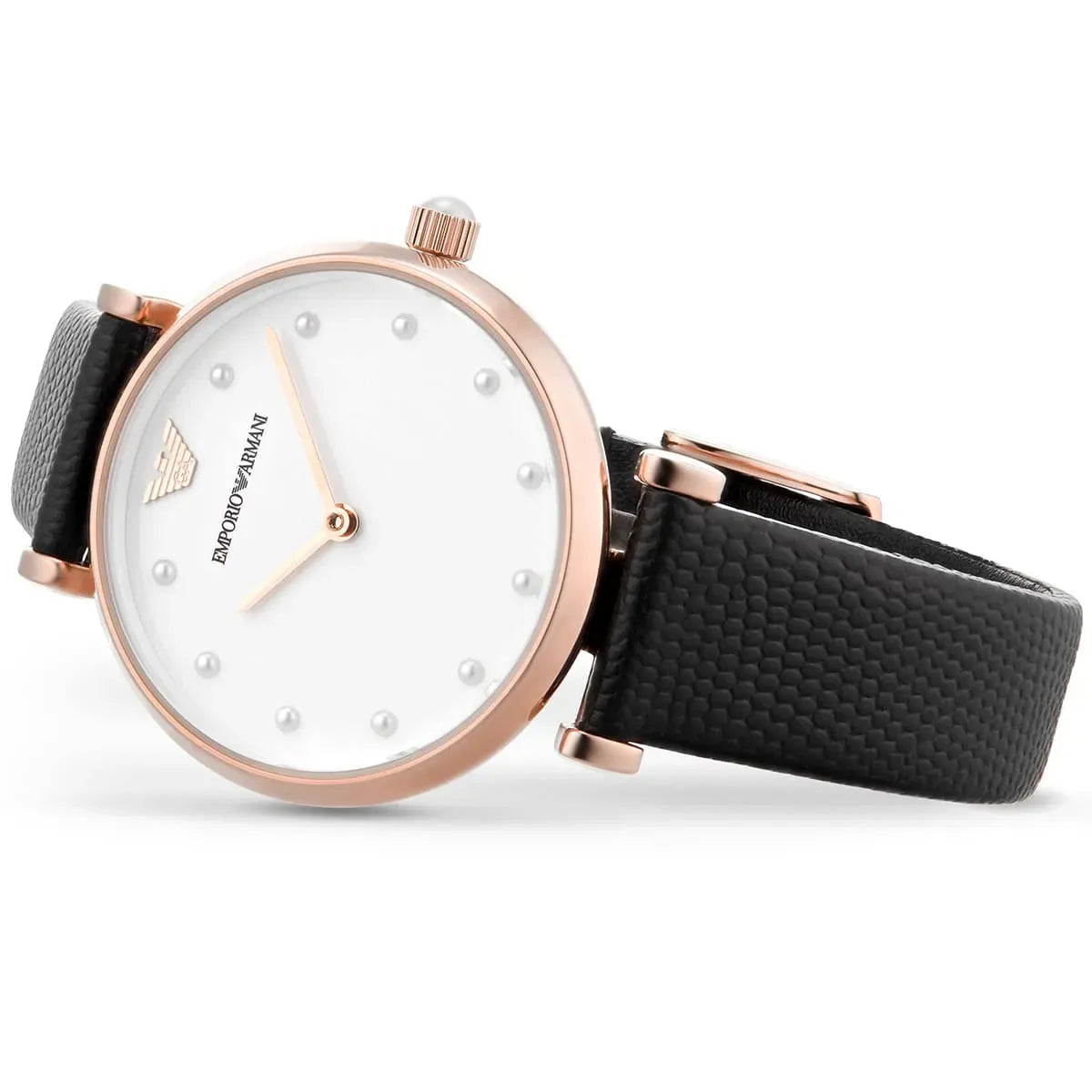 Emporio Armani Gianni T-Bar White Dial Black Leather Strap Watch for Women - AR11270
