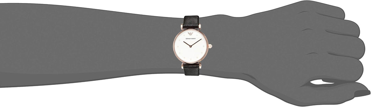 Emporio Armani Gianni T-Bar White Dial Black Leather Strap Watch for Women - AR11270