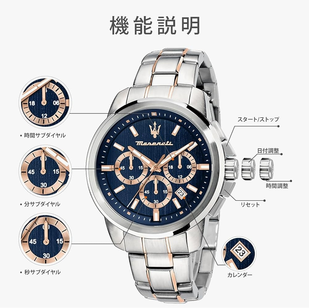Maserati Successo Chronograph Blue Dial Silver Steel Strap Watch for Men - R8873621037