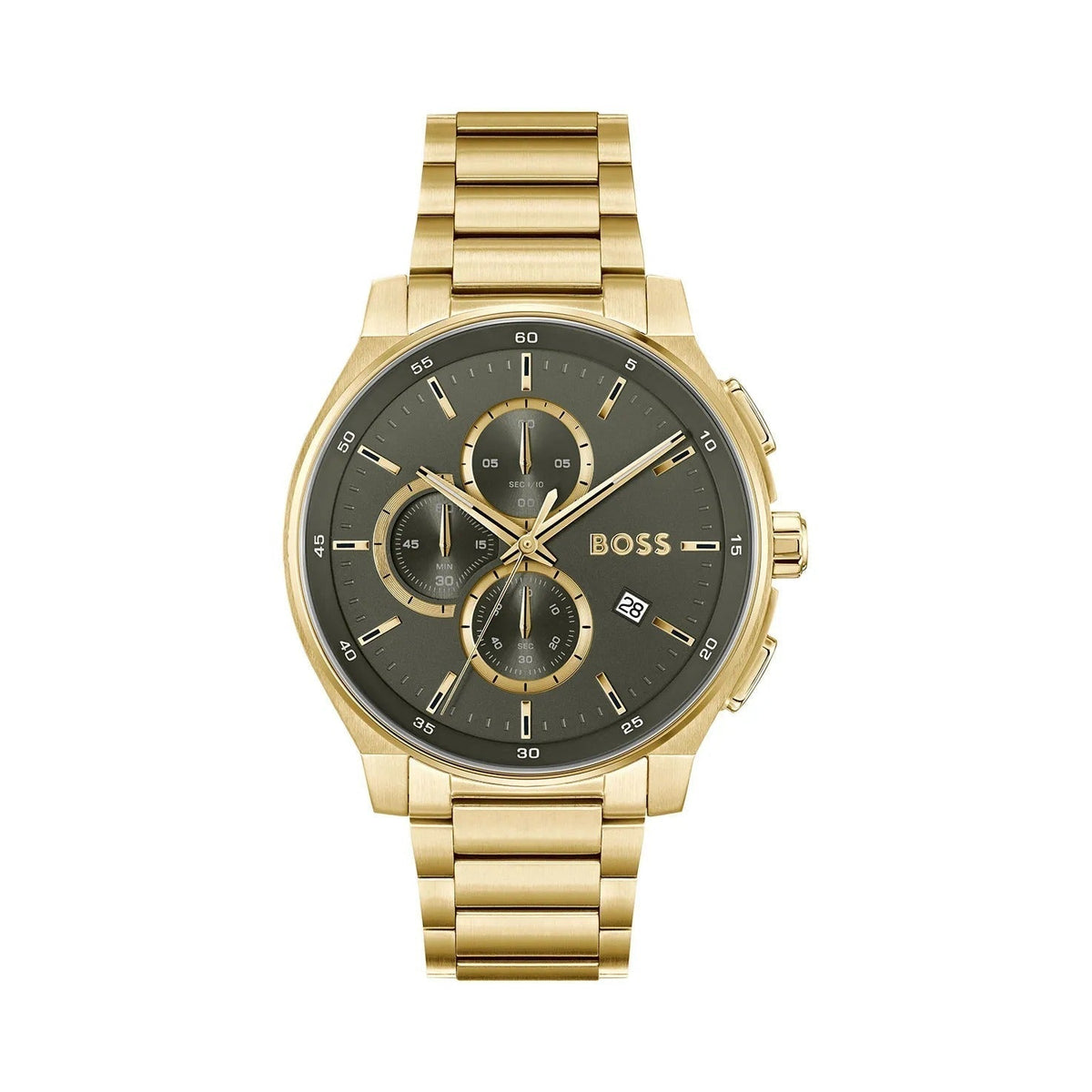 Hugo Boss Peak Chronograph Olive Green Dial Gold Steel Strap Watch for Men - 1514190