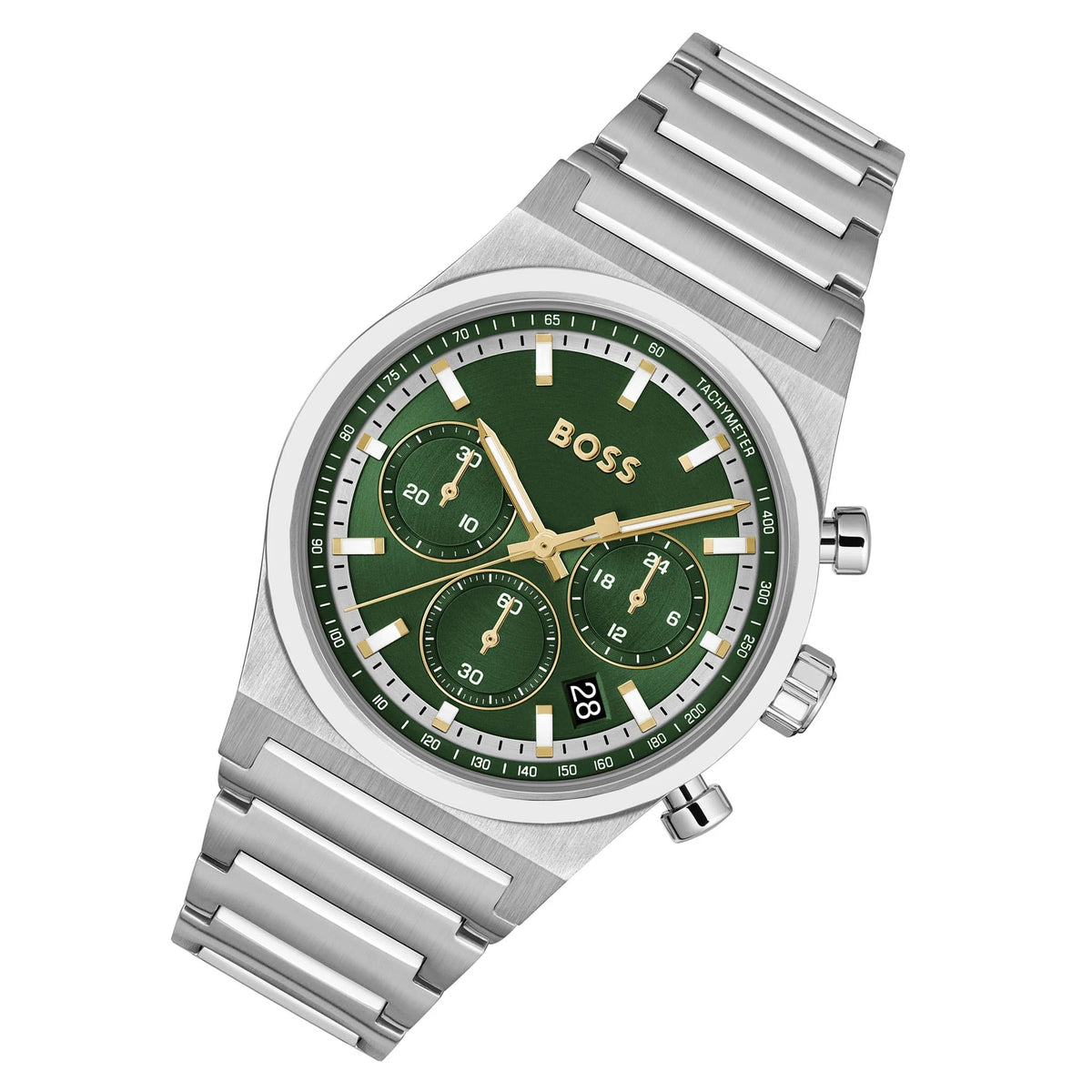 Hugo Boss Candor Chronograph Green Dial Silver Steel Strap Watch for Men - 1514220