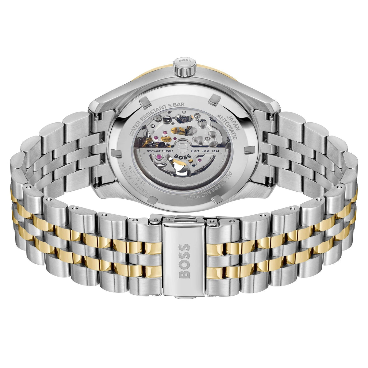 Hugo Boss Principle Skeleton Silver Dial Two Tone Steel Strap Watch for Men - 1514237