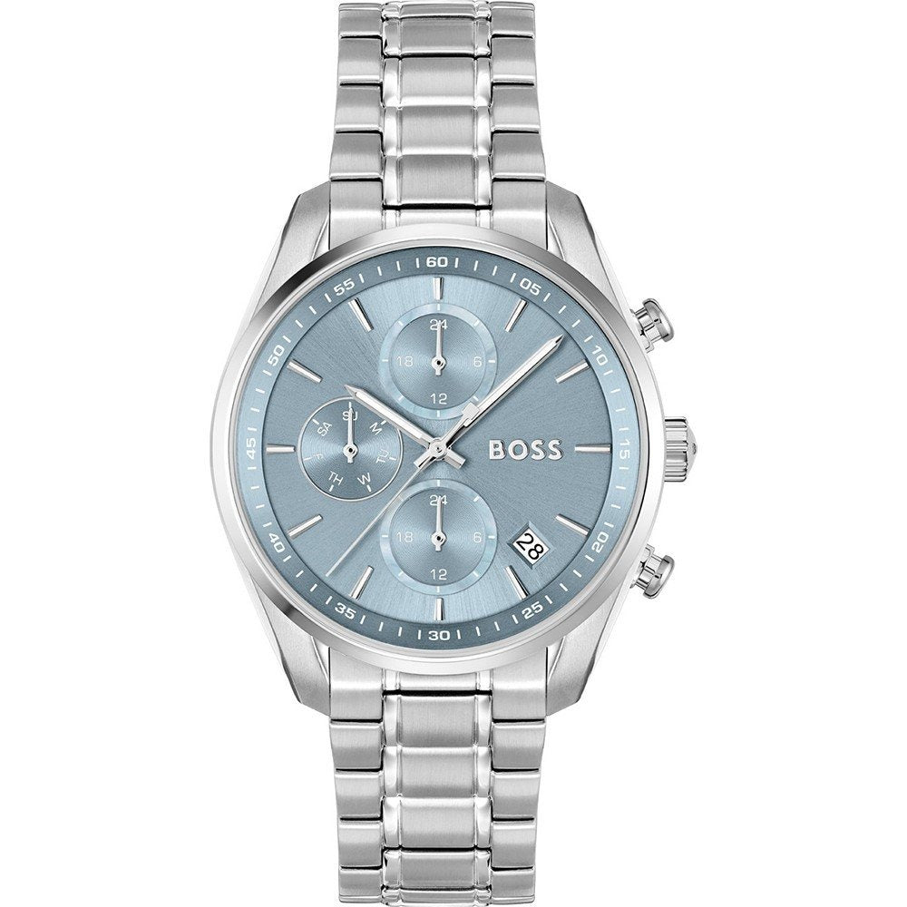 Hugo Boss Grand Tour Chronograph Ice Blue Dial Silver Steel Strap Watch for Women - 1502767