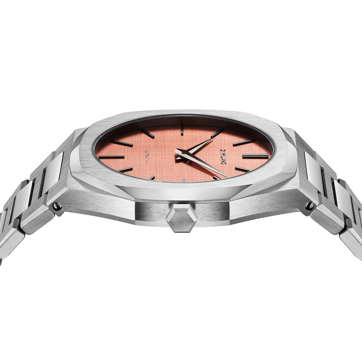 D1 Milano Ultra Thin Salmon Pink Dial Silver Steel Strap Watch for Men - D1-UTBJ26