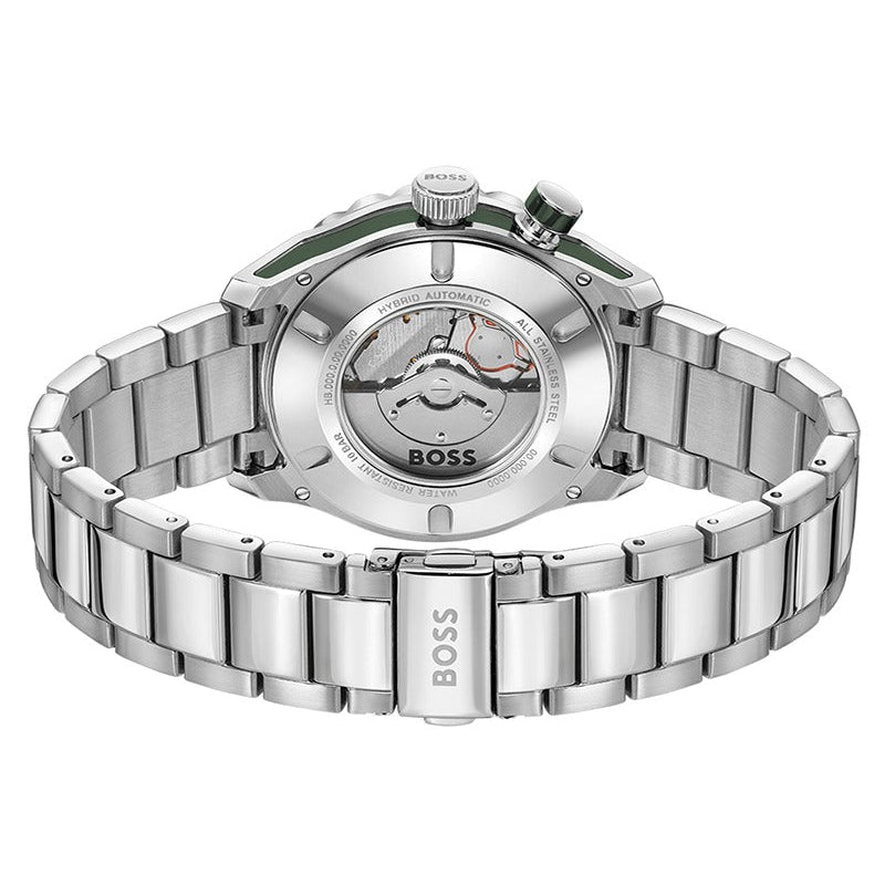 Hugo Boss Bossmatic Automatic Green Dial Silver Steel Strap Watch for Men - 1514178