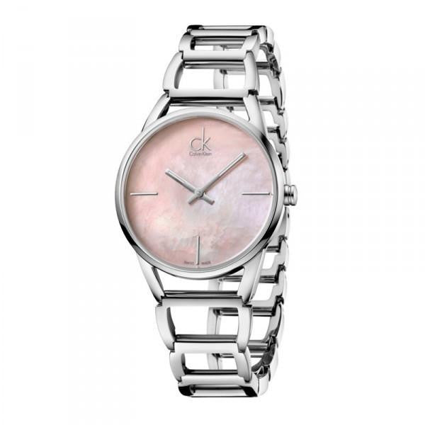 Calvin Klein Stately Pink Mother of Pearl Dial Silver Steel Strap Watch for Women - K3G2312E