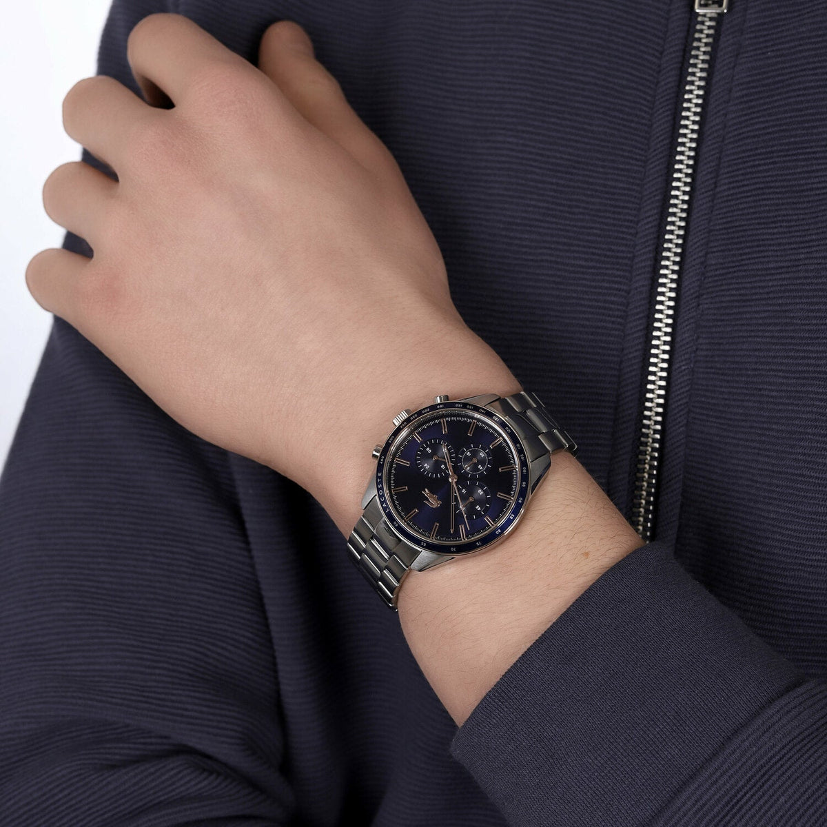 Lacoste Boston Chronograph Blue Dial Silver Steel Strap Watch for Men - 2011081