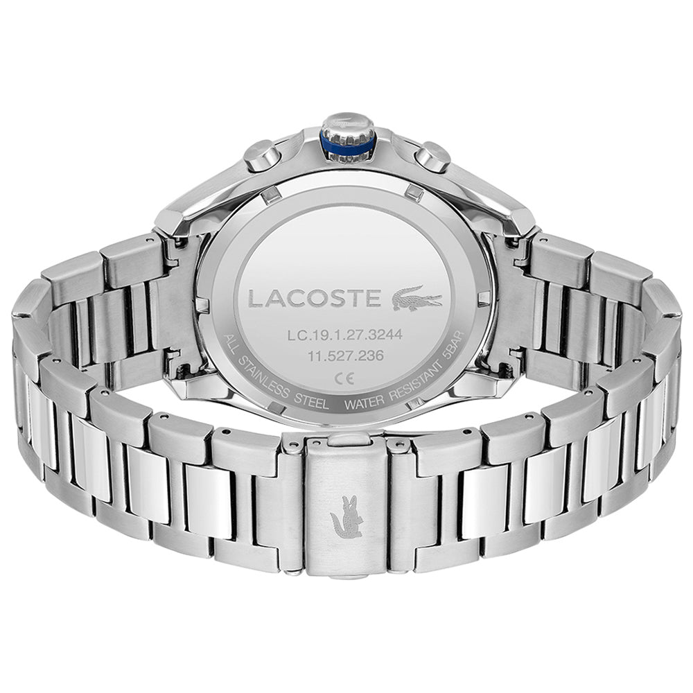 Lacoste Tiebreaker Chronograph Black Dial Silver Steel Strap Watch for Men - 2011155