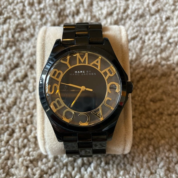 Marc Jacobs Henry Transparent Black Dial Black Steel Strap Watch for Women - MBM3255
