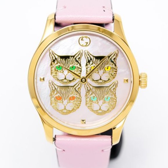 Gucci G Timeless Quartz Mother of Pearl Dial Pink Leather Strap Watch For Women - YA1264132