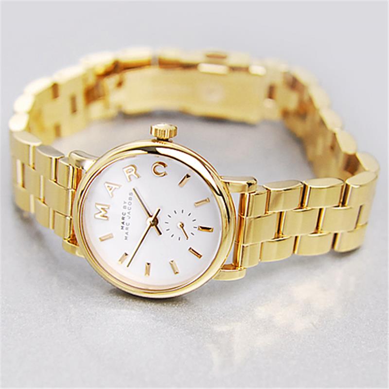 Marc Jacobs Baker White Dial Gold Steel Strap Watch for Women - MBM3247