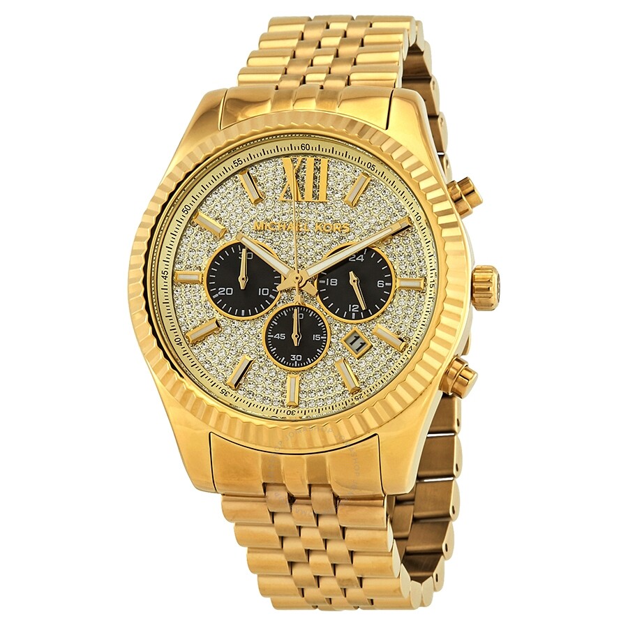 Shop Authentic Michael Kors Lexington Crystals Gold Dial Gold Steel Strap Watch for Men - MK8494 - Luxxuri
