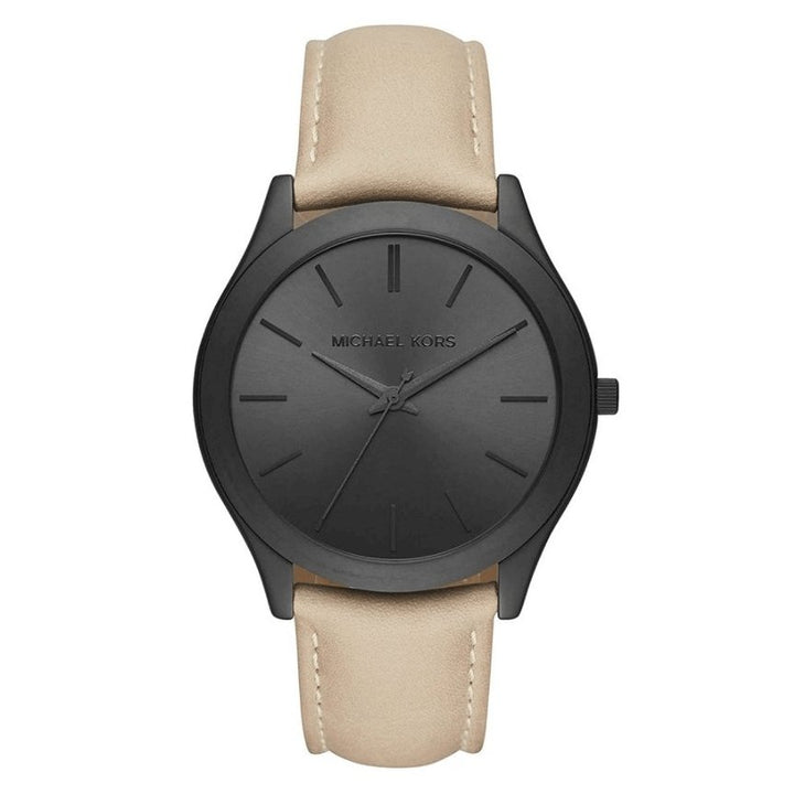 Shop Authentic Michael Kors Slim Runway Black Dial Beige Leather Strap Watch For Men - MK8510 - Luxxuri