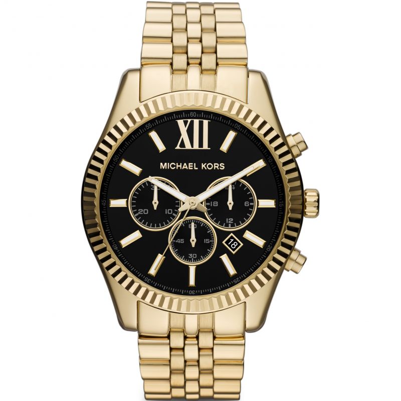Shop Authentic Michael Kors Lexington Chronograph Black Dial Gold Steel Strap Watch for Men - MK8286 - Luxxuri