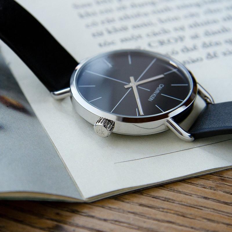 Calvin Klein Even Black Dial Black Leather Strap Watch for Women - K7B231CZ