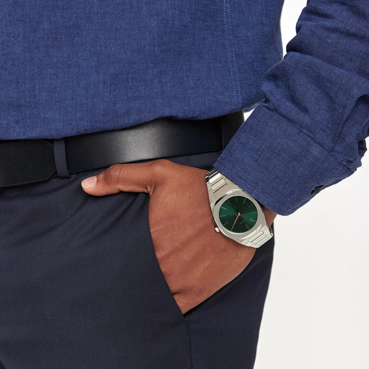 D1 Milano Ultra Thin Green Dial Silver Steel Strap Watch for Men - D1-UTBJ37