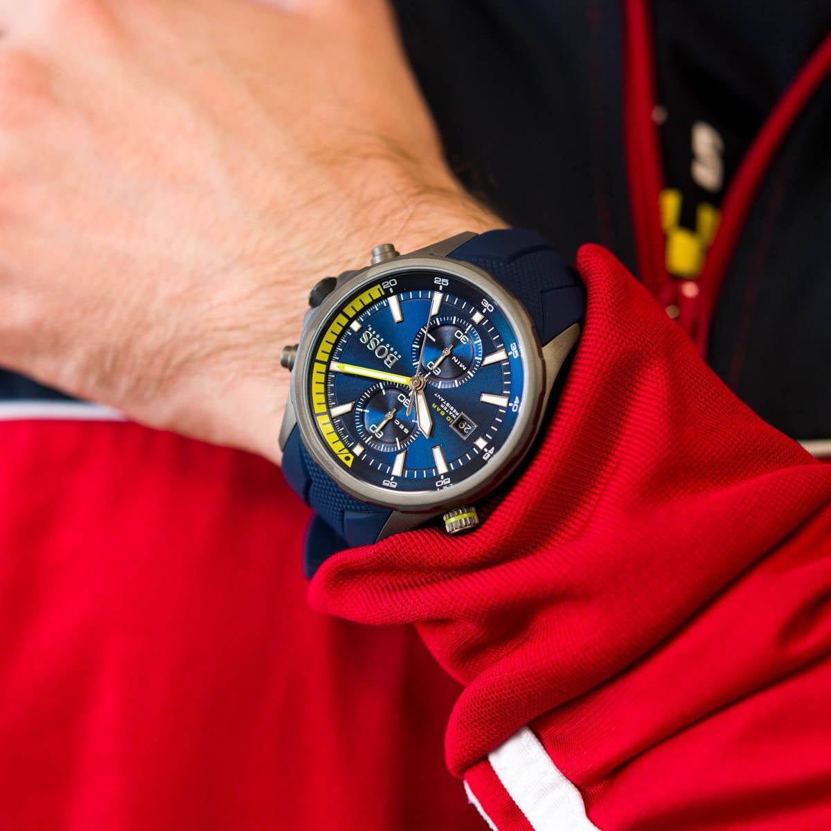 Hugo Boss Globetrotter Chronograph Blue Dial Blue Silicone Strap Watch for Men - 1513821