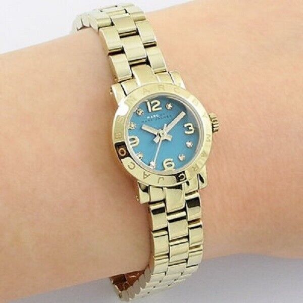Marc Jacobs Amy Dinky Blue Dial Gold Steel Strap Watch for Women - MBM3229
