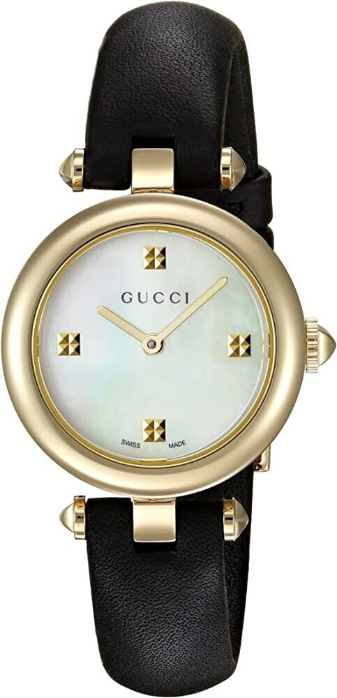Shop Authentic Gucci Diamantissima Mother of Pearl Dial Black Leather Strap Watch For Women - YA141505 - Luxxuri
